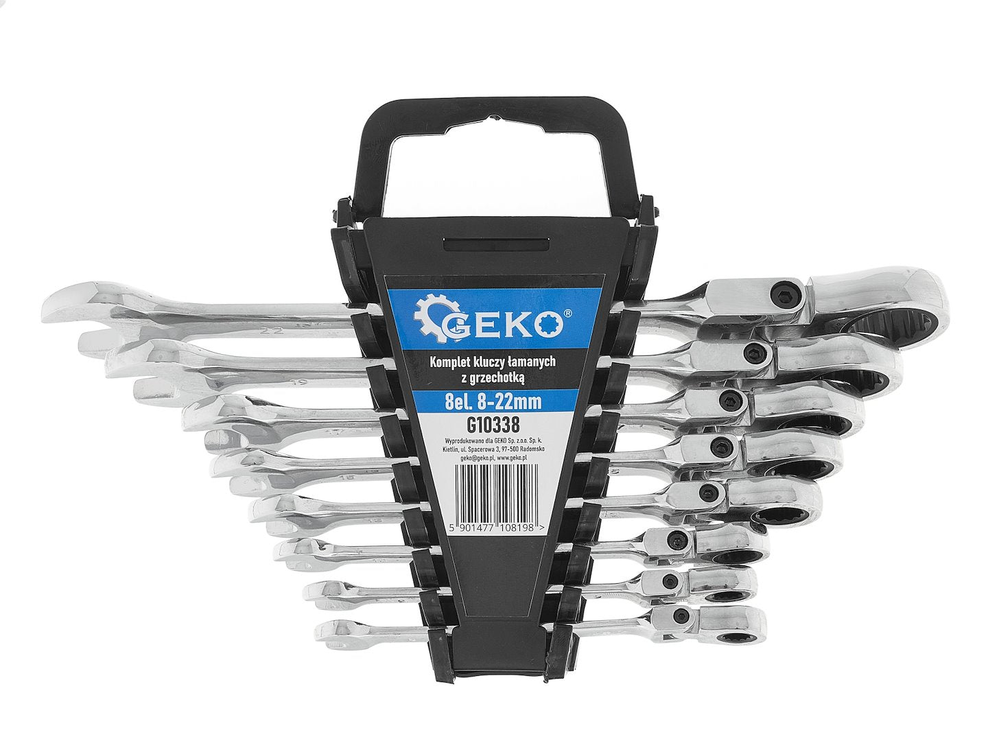 Flexible-Head Ratchet Combination Spanner Set, 8–22 mm, 8 pcs