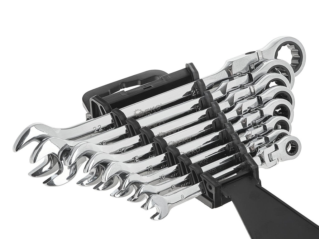 Flexible-Head Ratchet Combination Spanner Set, 8–22 mm, 8 pcs