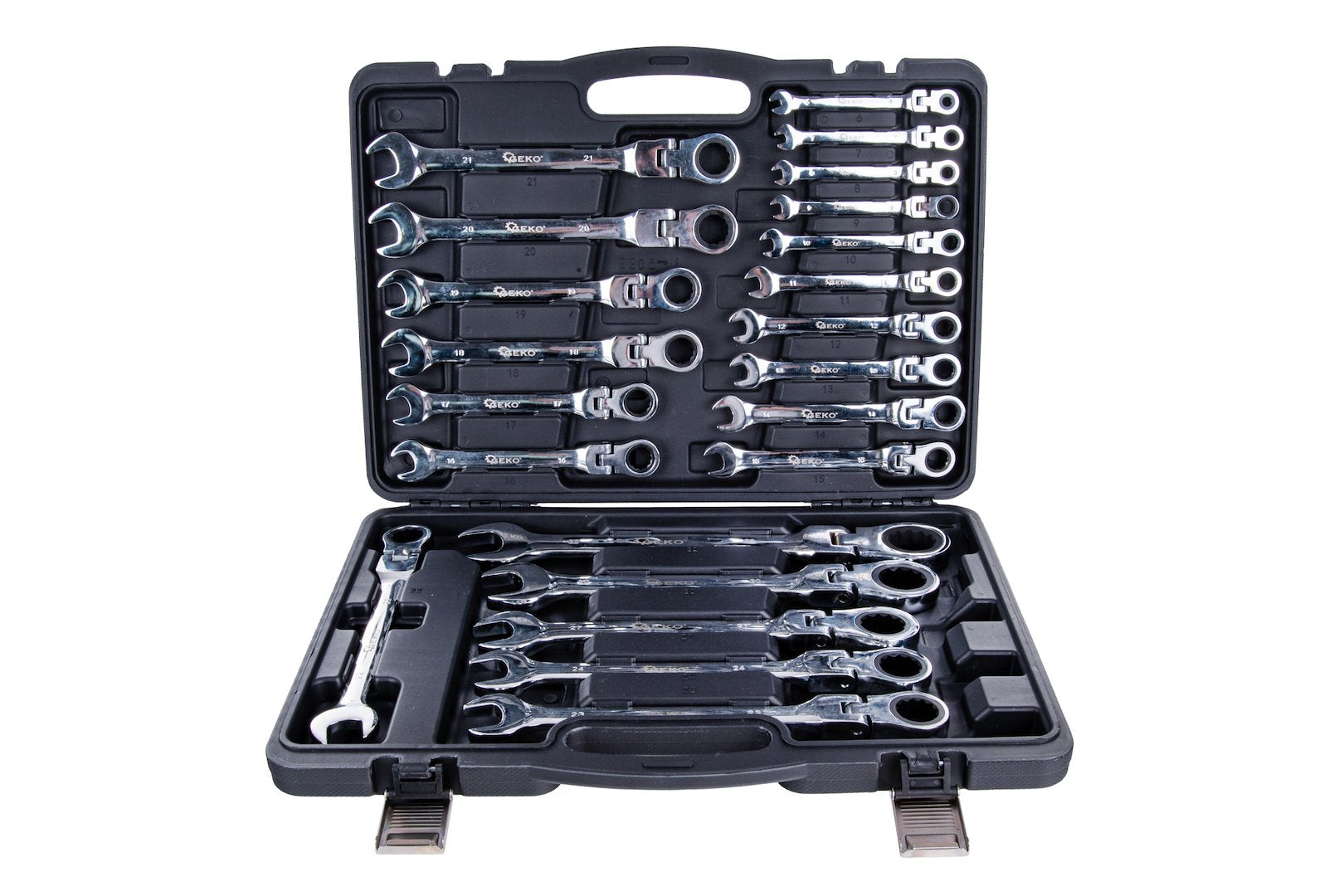 12-Point Flexible-Head Ratcheting Combination Wrench Set, 6–32 mm, 22 pcs
