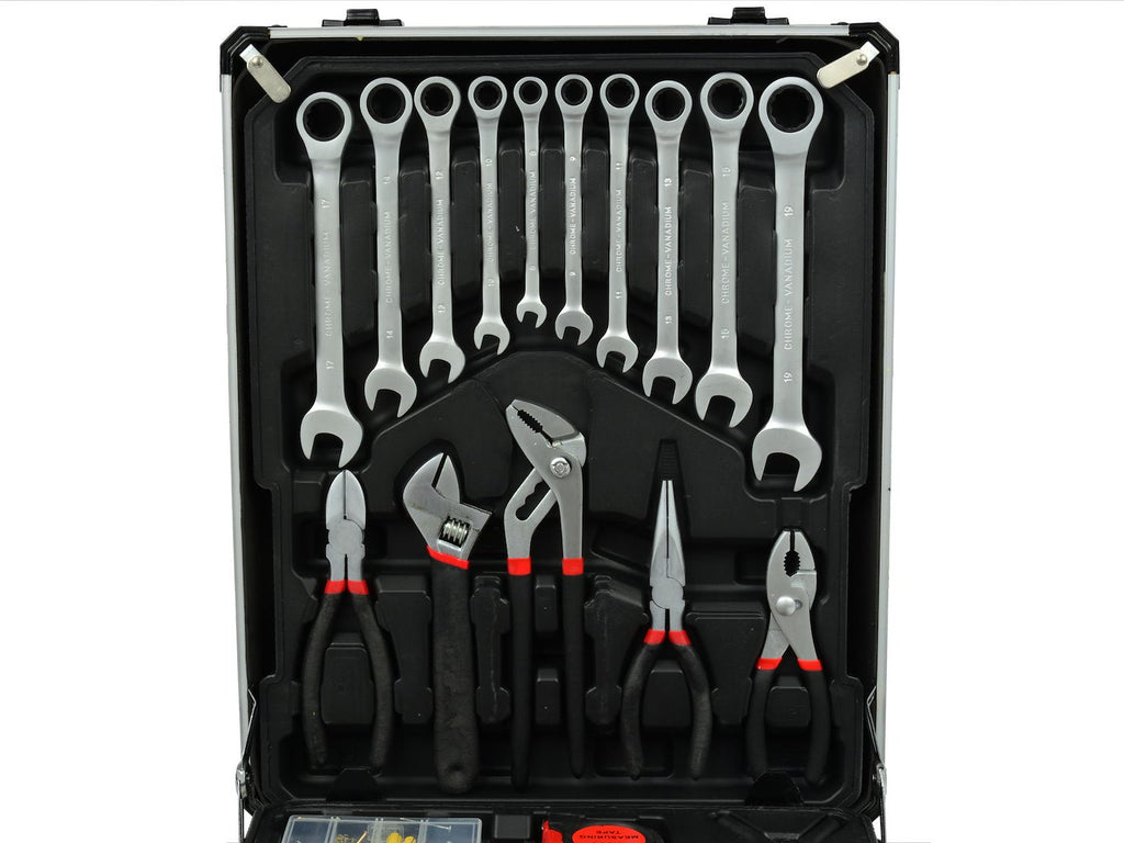 Tool set with ratchet wrench, aluminium case, 187 pcs