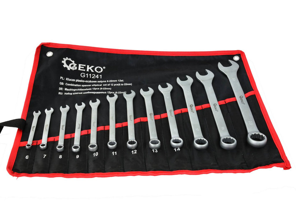 Satin Finish Combination Wrench Spanner Set 6-22 mm, 12 pcs (Storage Roll)