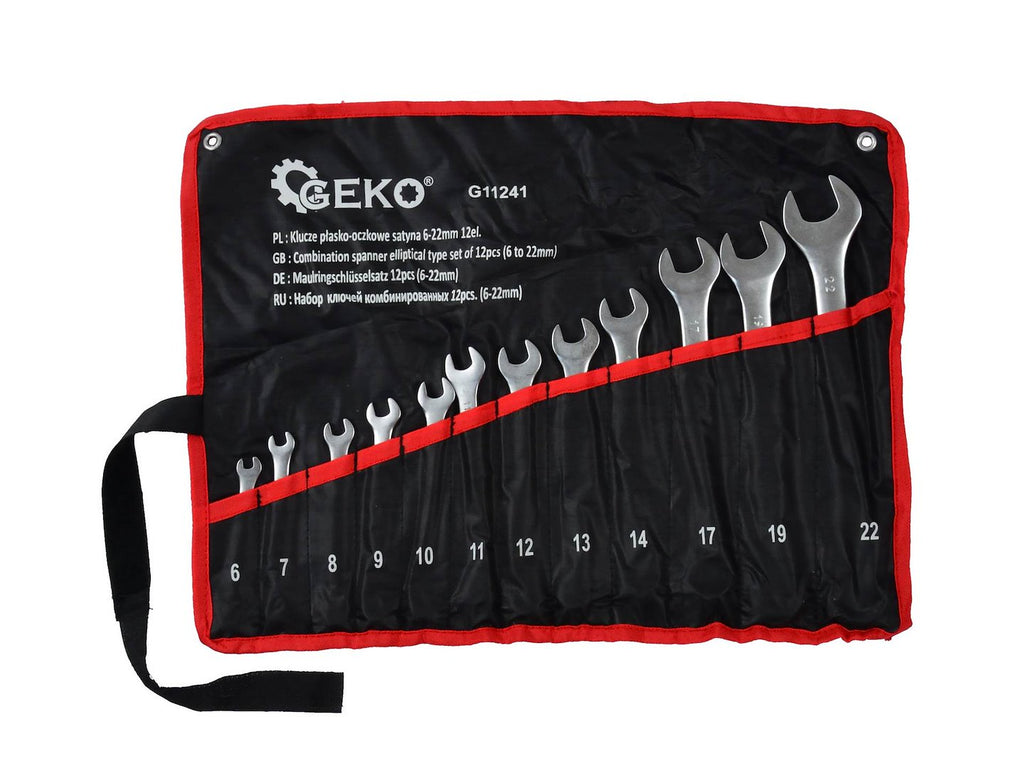 Satin Finish Combination Wrench Spanner Set 6-22 mm, 12 pcs (Storage Roll)