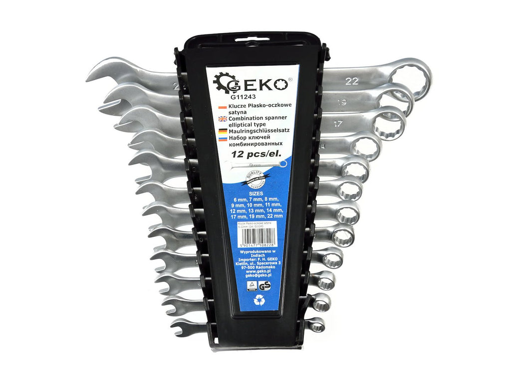 Satin Finish Combination Wrench Spanner Set 6-22 mm, 12 pcs, CrV (storage rack)