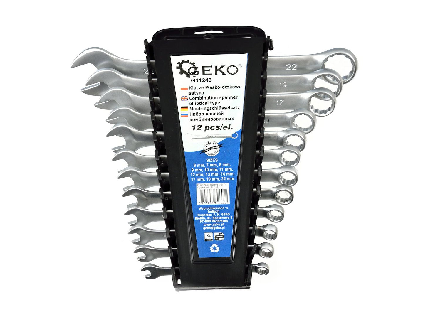 Satin Finish Combination Wrench Spanner Set 6-22 mm, 12 pcs, CrV (storage rack)