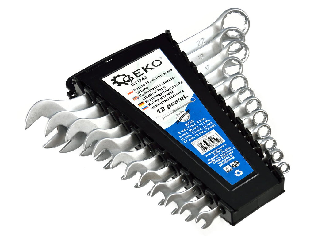 Satin Finish Combination Wrench Spanner Set 6-22 mm, 12 pcs, CrV (storage rack)