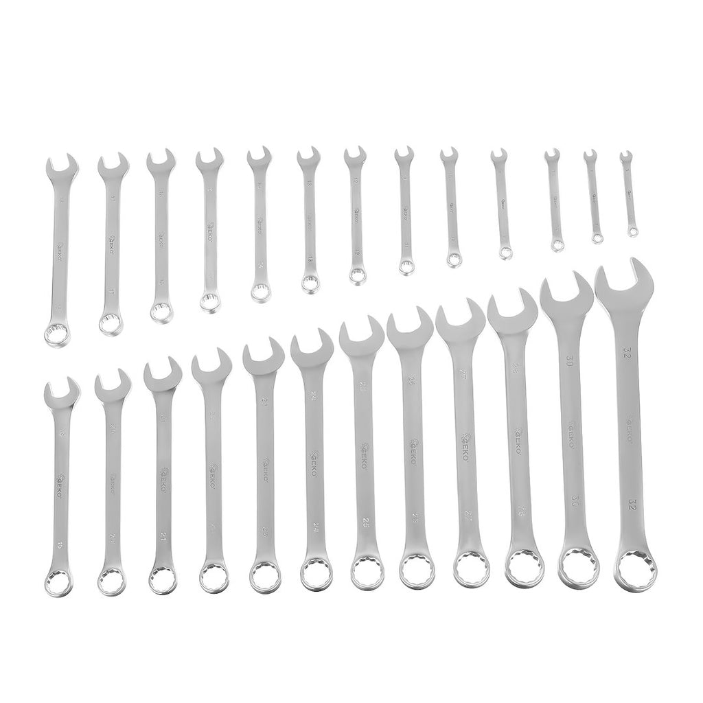Satin Finish Combination Wrench Spanner Set 6-32 mm, 25 pcs, CrV (Storage Roll)