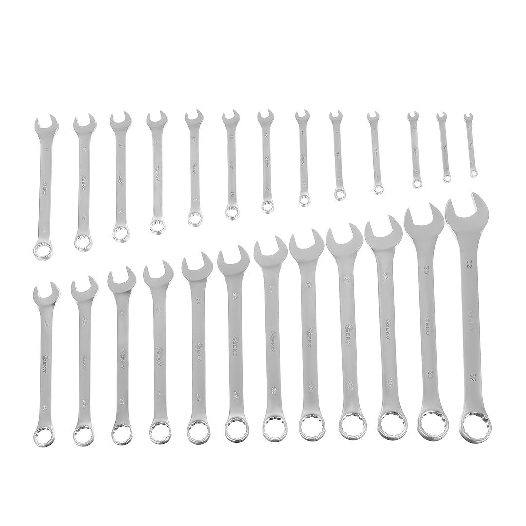 Satin Finish Combination Wrench Spanner Set 6-32 mm, 25 pcs, CrV (Storage Roll)