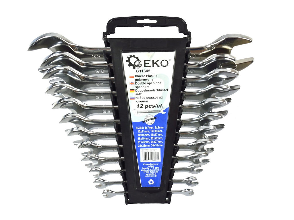 Polished Open-End Spanner Set, 6-32 mm, 12 pcs (Storage Rack)