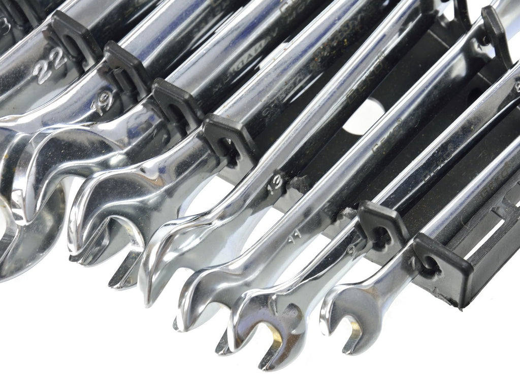 Polished Open-End Spanner Set, 6-32 mm, 12 pcs (Storage Rack)