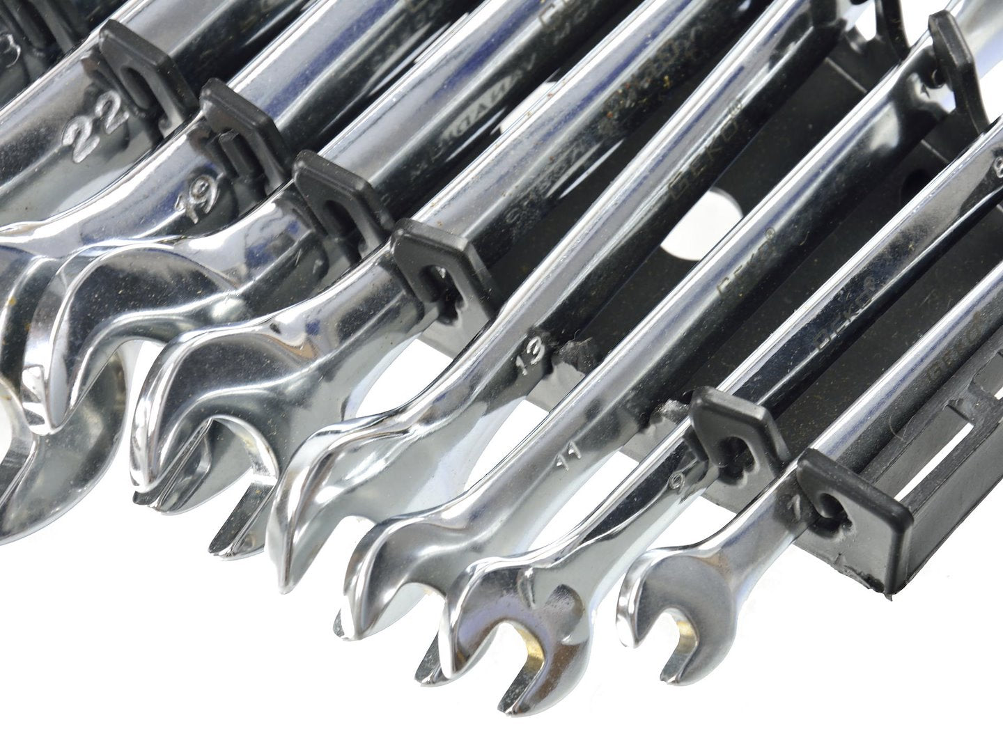 Polished Open-End Spanner Set, 6-32 mm, 12 pcs (Storage Rack)