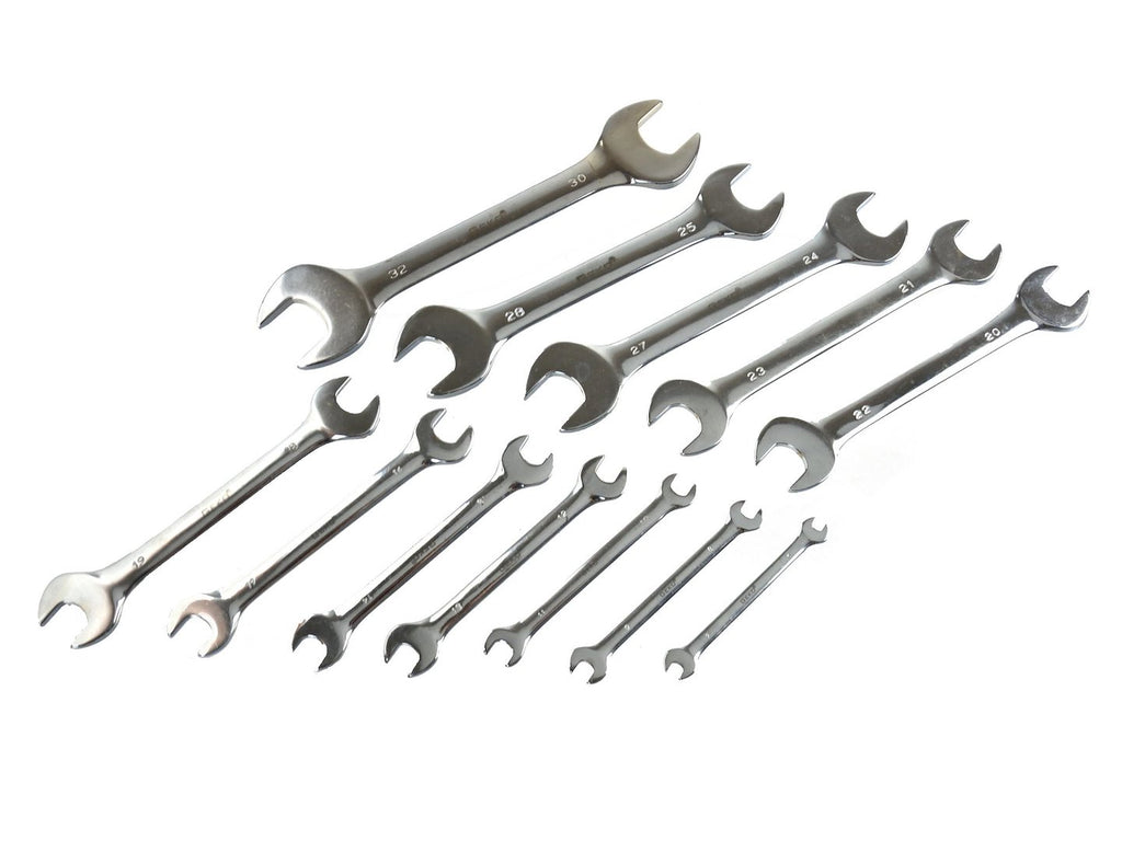 Polished Open-End Spanner Set, 6-32 mm, 12 pcs (Storage Rack)