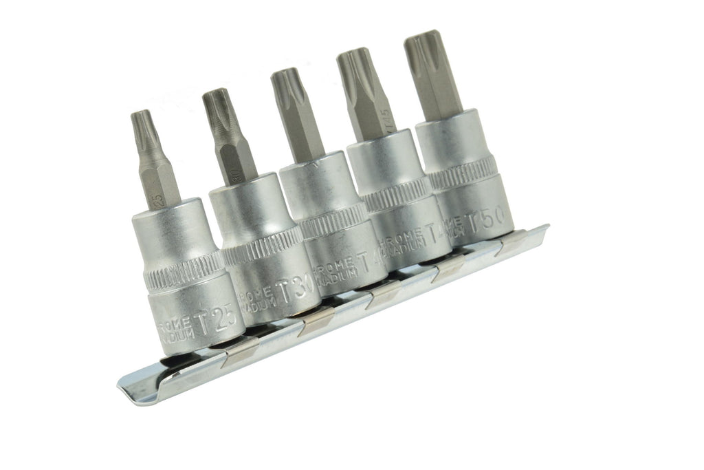 5pcs Torx Tip Socket Set T25-T50, CrV, 3/8 in. Drive