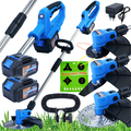 BLACK Cordless Grass Trimmer 21V – 450W, 2× 4.0Ah Batteries, Brushless, Blade + Disc + Line Head Kit (53508) (C38)