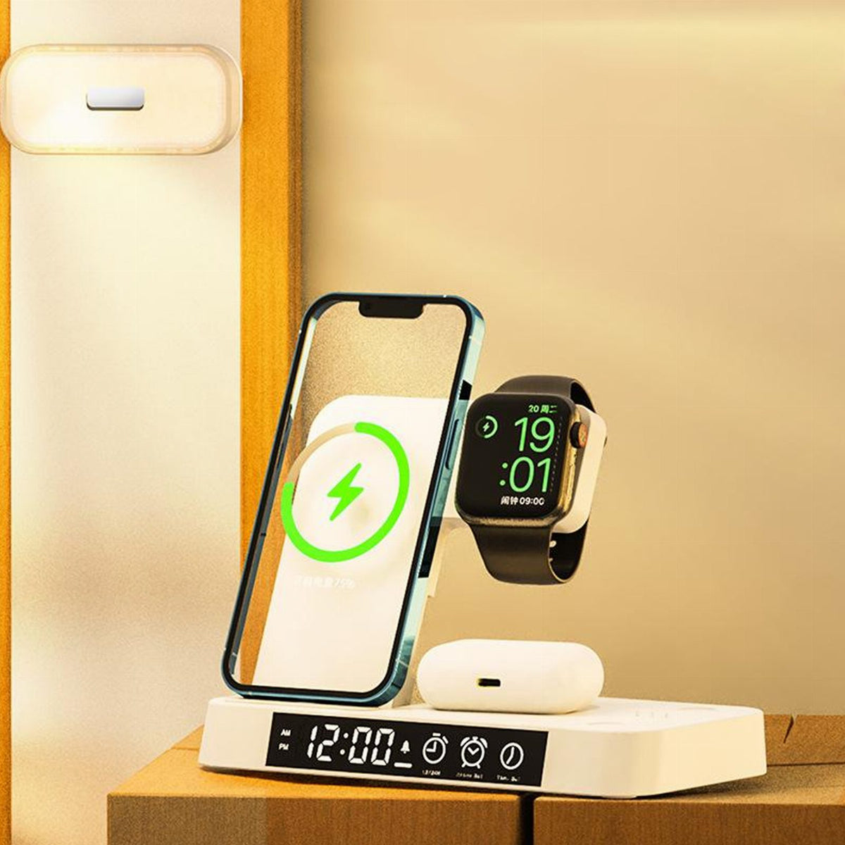 Wireless Charging Station 4-in-1 15W QI with Night Lamp White
