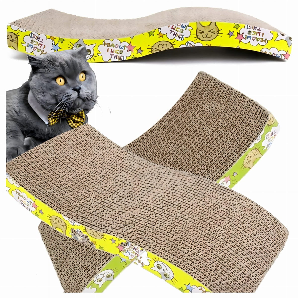 Eco-Friendly Large Cardboard Cat Scratcher with Wave Design and Catnip