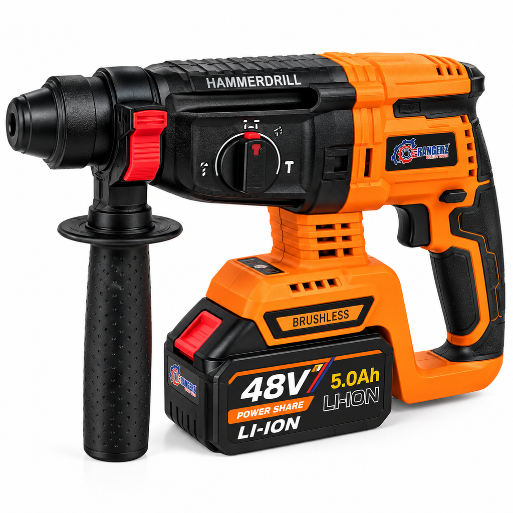 RANGERZ RS-5018M 4-in-1 juhtmeta tööriistakomplekt 48V 5.0Ah – harjadeta, 2 akut