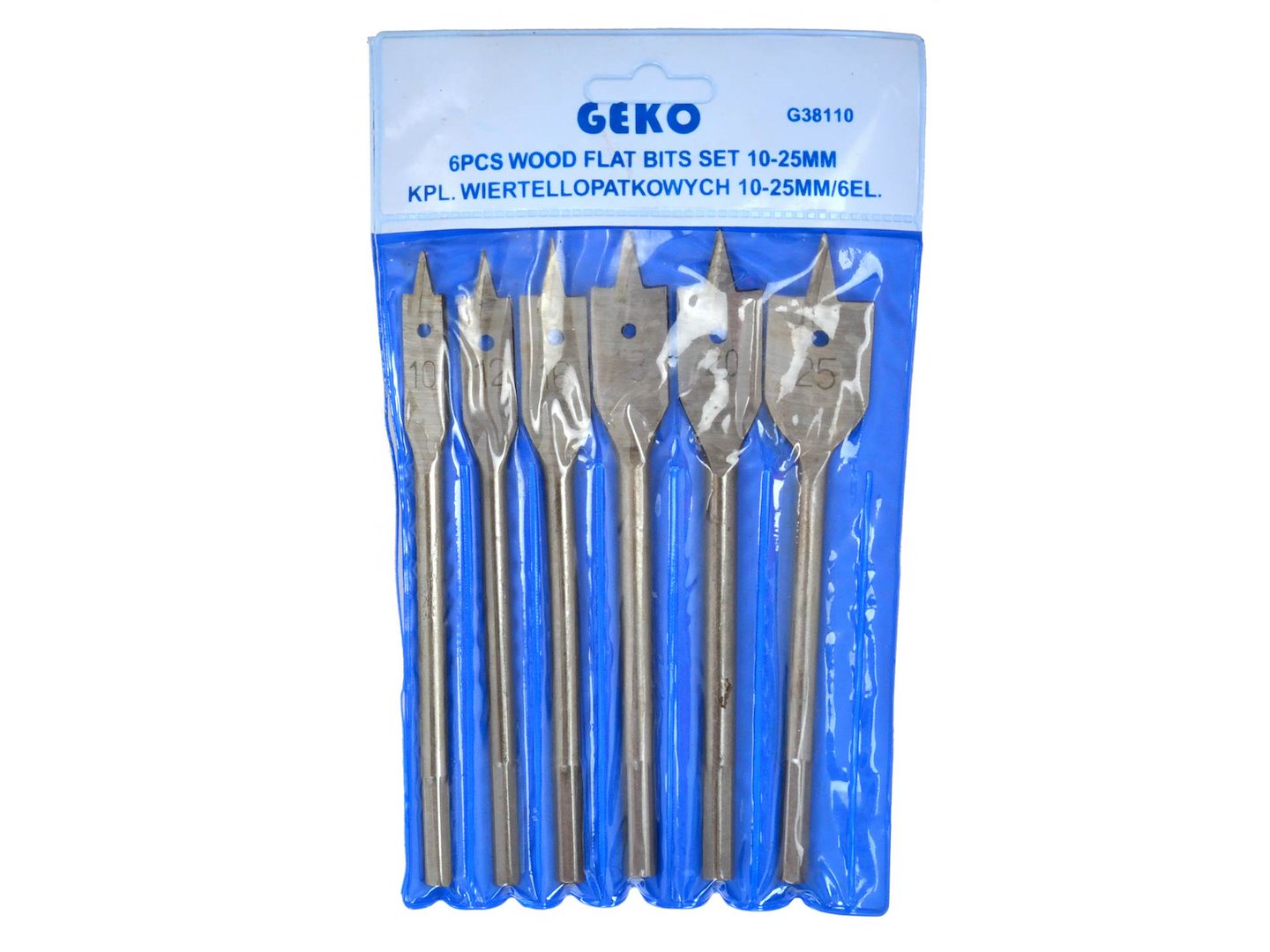 Wood Flat Bit Set, 6 pcs, 10, 12, 16, 18, 20, 25 mm