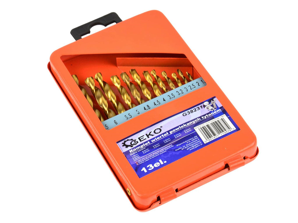 Titanium-plated drill set, 13 pcs, 1.5-6.5 mm, for metal