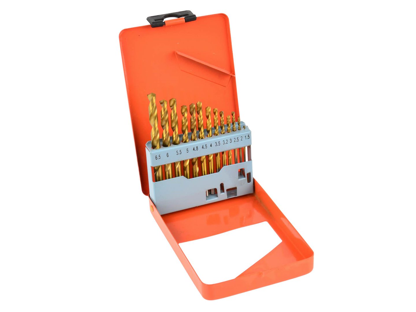 Titanium-plated drill set, 13 pcs, 1.5-6.5 mm, for metal