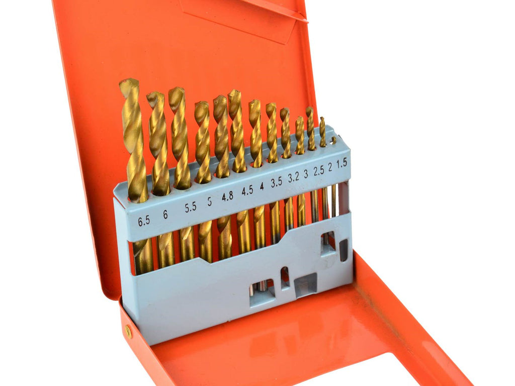 Titanium-plated drill set, 13 pcs, 1.5-6.5 mm, for metal