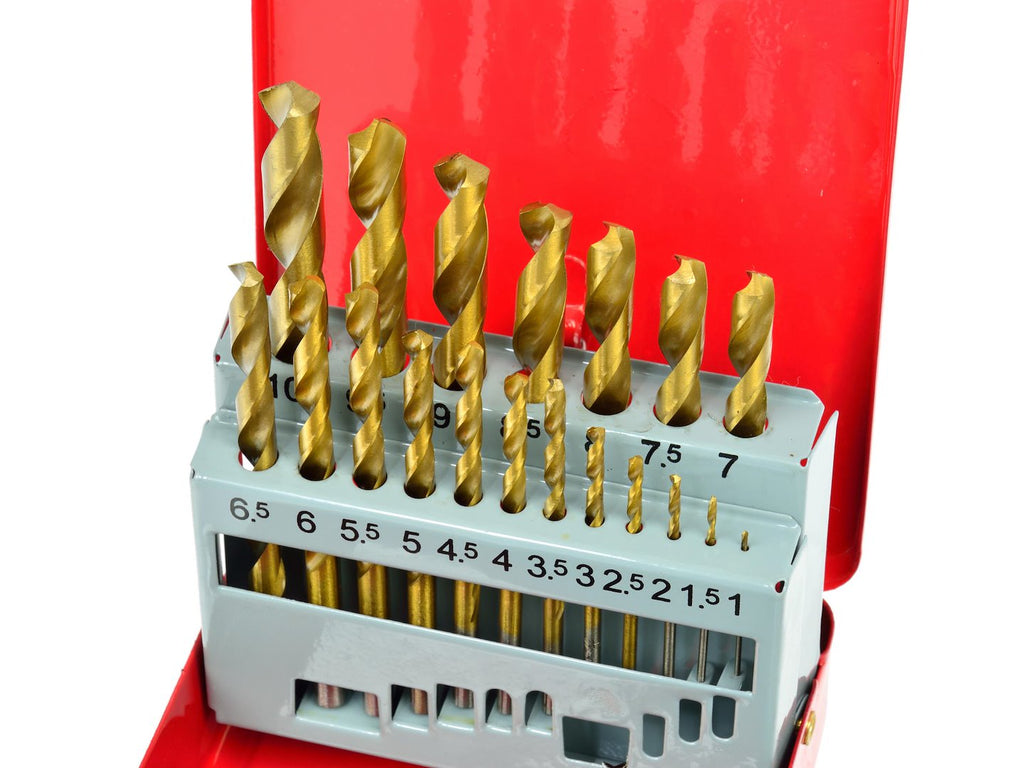Titanium-plated drill set, 19 pcs, 1-10 mm, for metal