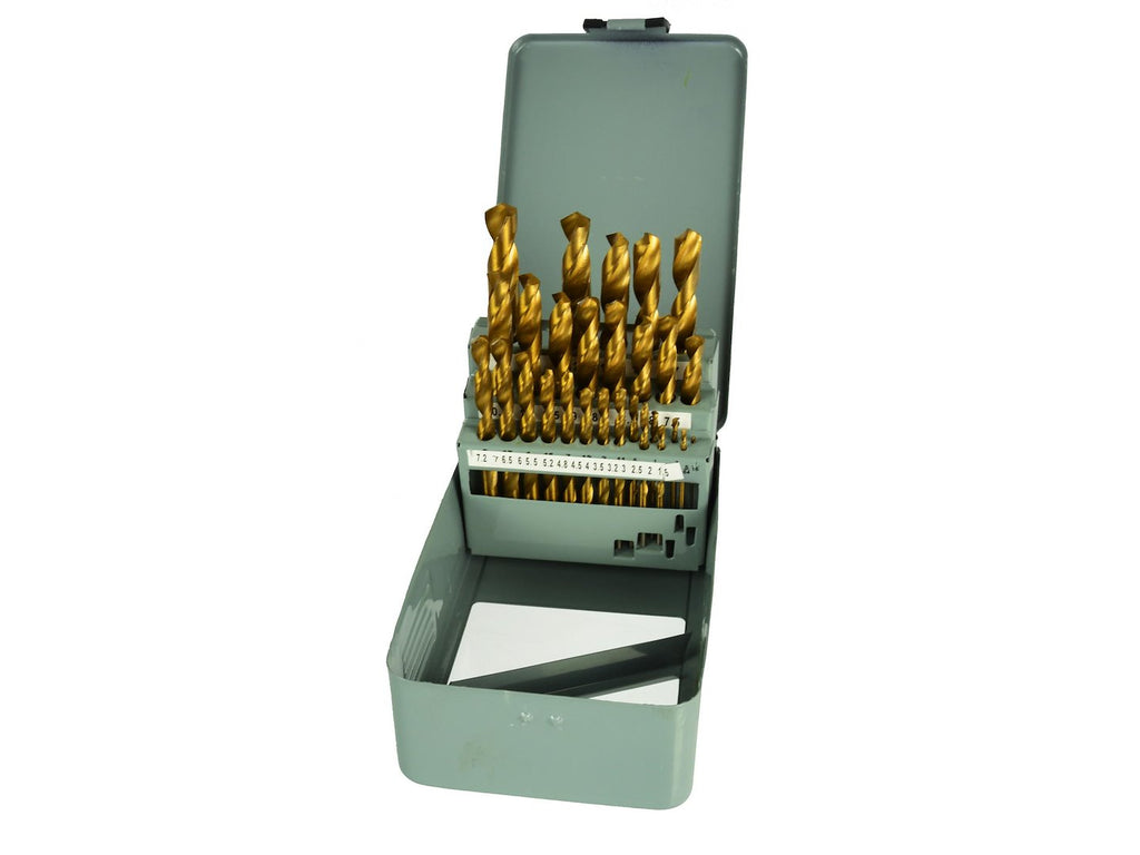 28 pcs titanium-coated metal drills 1mm-13mm, 28 pcs metal box
