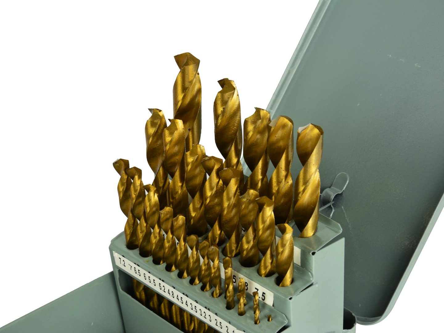 28 pcs titanium-coated metal drills 1mm-13mm, 28 pcs metal box