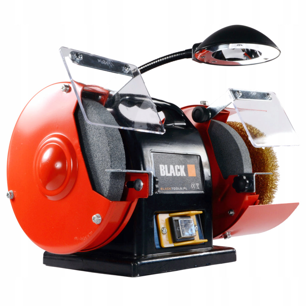 200W Double Bench Grinder with Lamp for Sharpening Two Stone Discs, Black