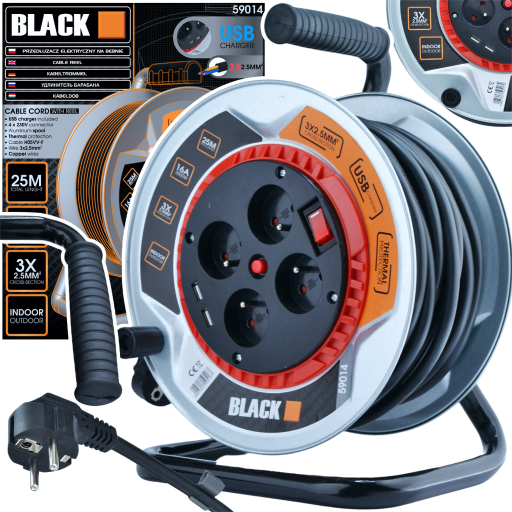 Metallist rullpikendusjuhe 25m paks Black kaabel