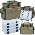 Large Hokkado Fishing Bag with Shoulder Strap, 6 Boxes, Rigid Bottom, 35x47x23 cm