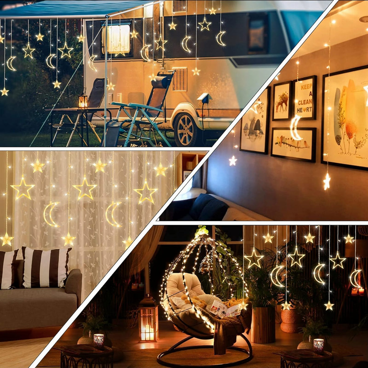 3m LED Star and Moon Curtain String Lights for Christmas Window Decoration