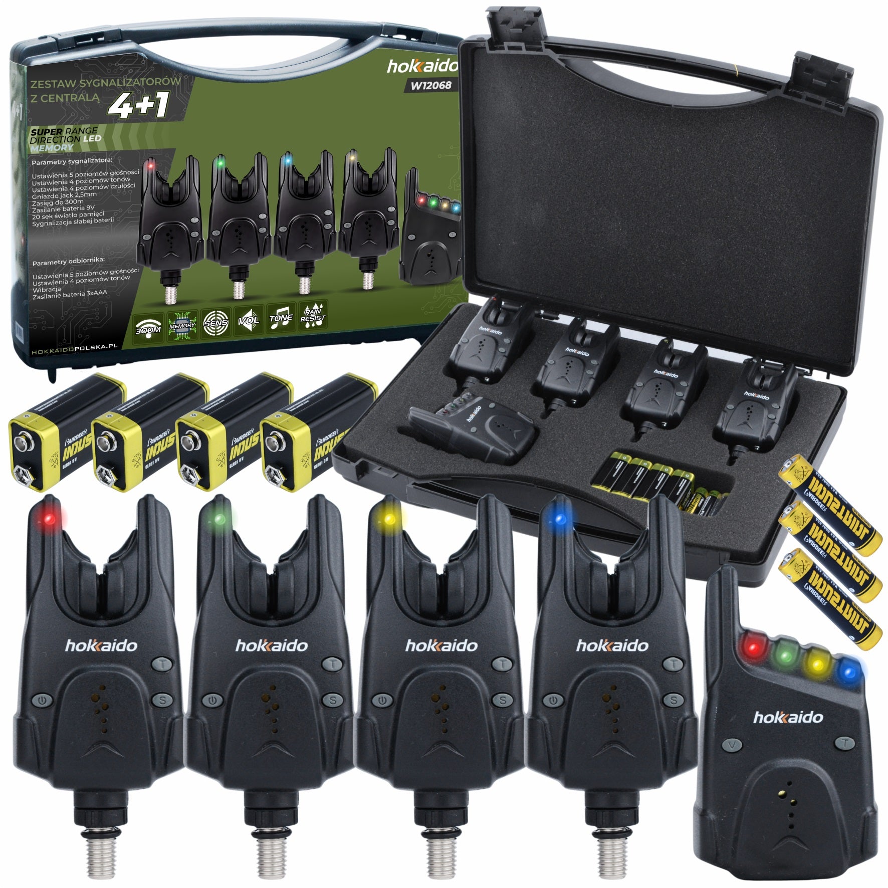 Hokkaido kalastusandurite komplekt 4+1 juhtimisseadme ja patareikarbiga