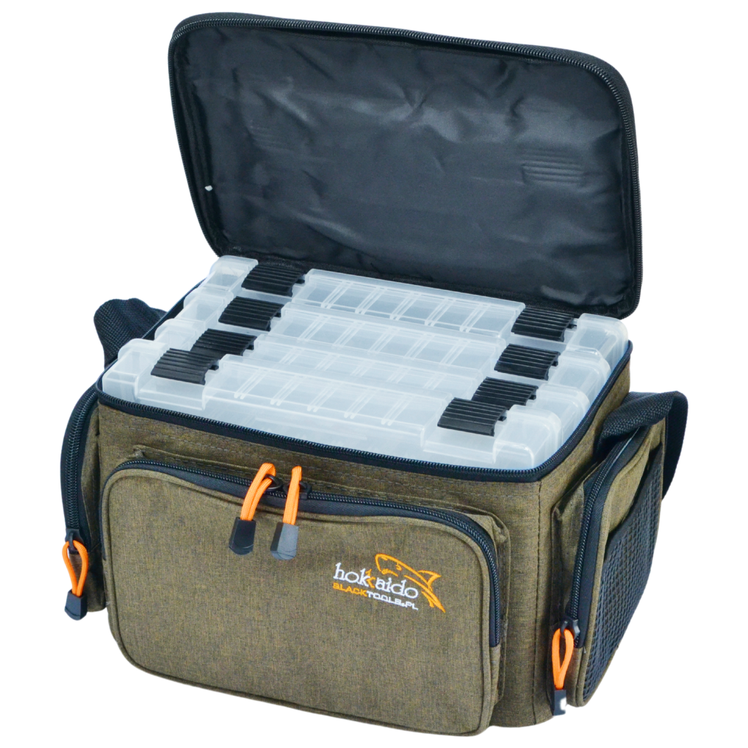 Hokkado Premium kalastuskott õlarihmaga, 4 karpi, jäik põhi, 19x38x24 cm