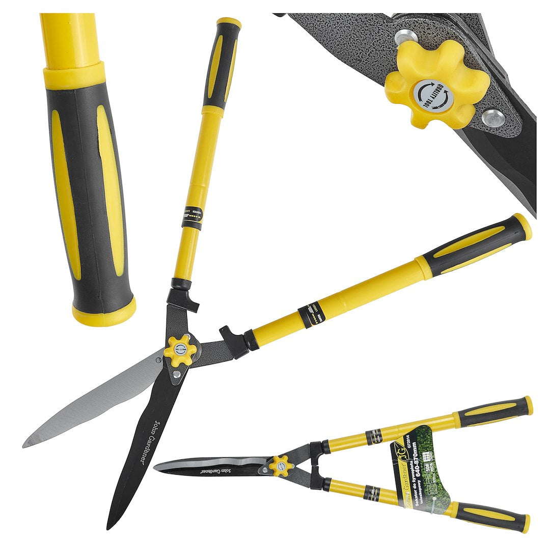 Telescopic hedge shears with adjustable screw, 600-825 mm wavy blade