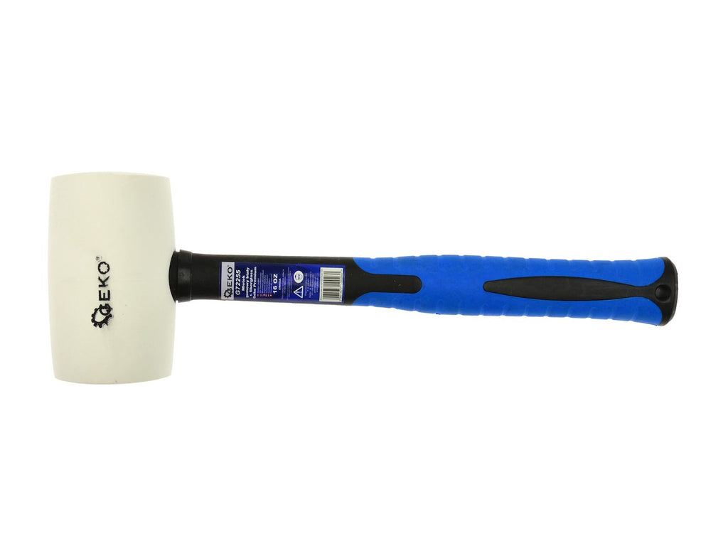 White Rubber Mallet with Fiberglass TRP Handle, 16oz, GEKO Premium