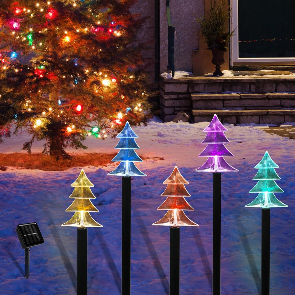 Solar LED Christmas Tree Lights 5 pcs Ground Stakes Decoration