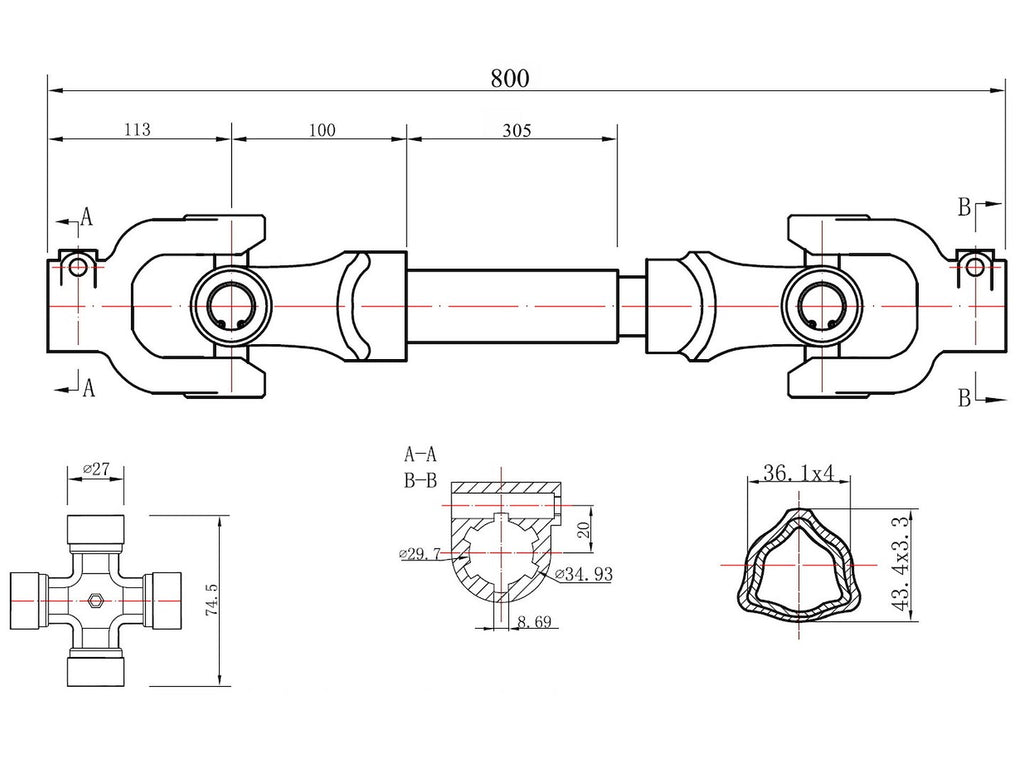 PTO shaft 3-lemon tube type 800mm