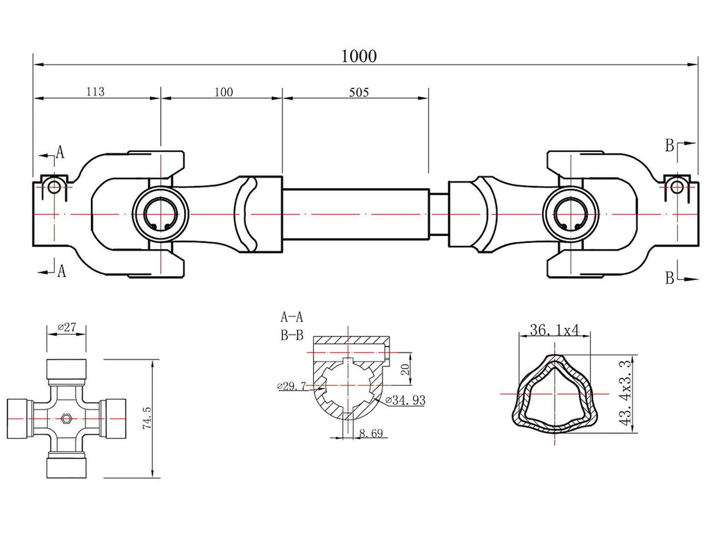 PTO Shaft 3-lemon Tube Type 1000mm