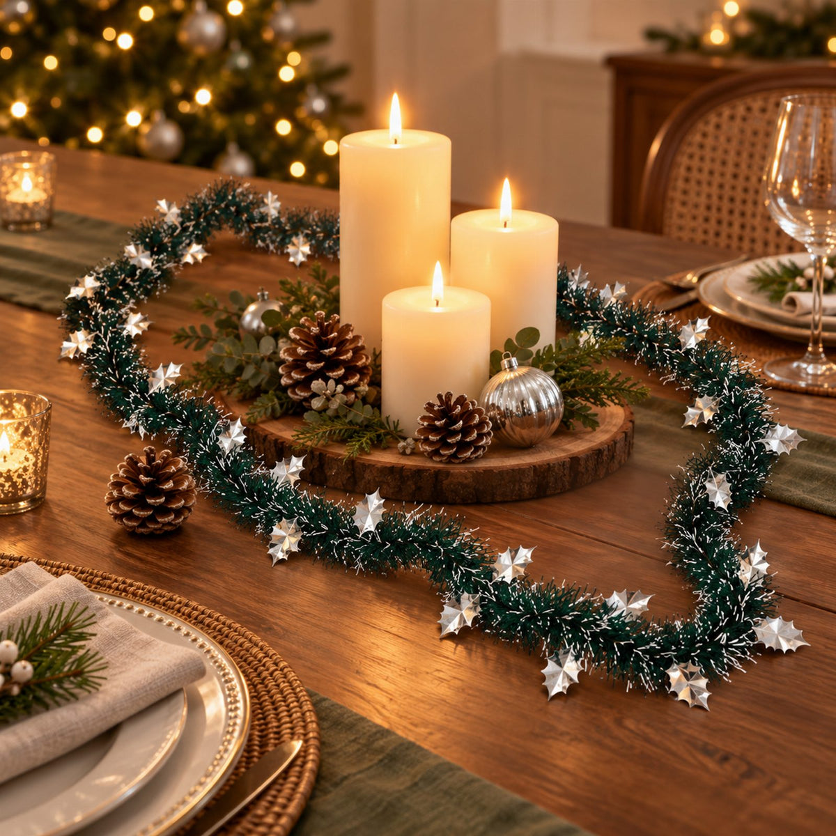 Green and White Christmas Garland Chain 2m x 9cm Shiny Decoration 1 pc