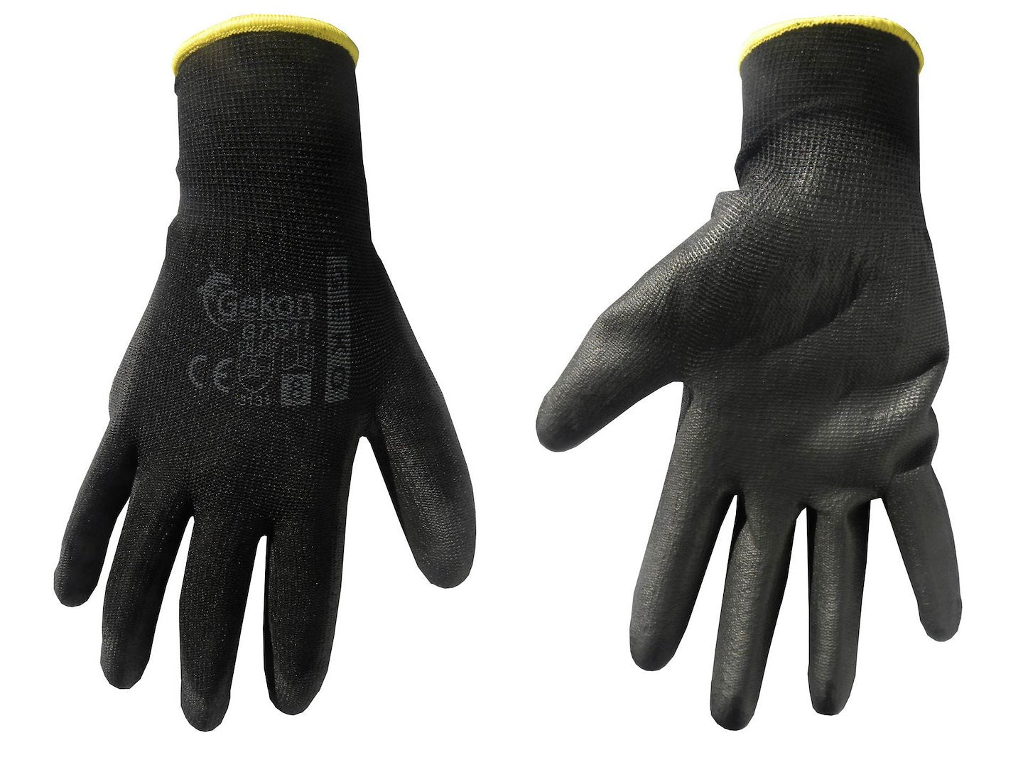 Cotton Work Gloves, Size 8, PU Palm Coating, Knit Wrist (black)