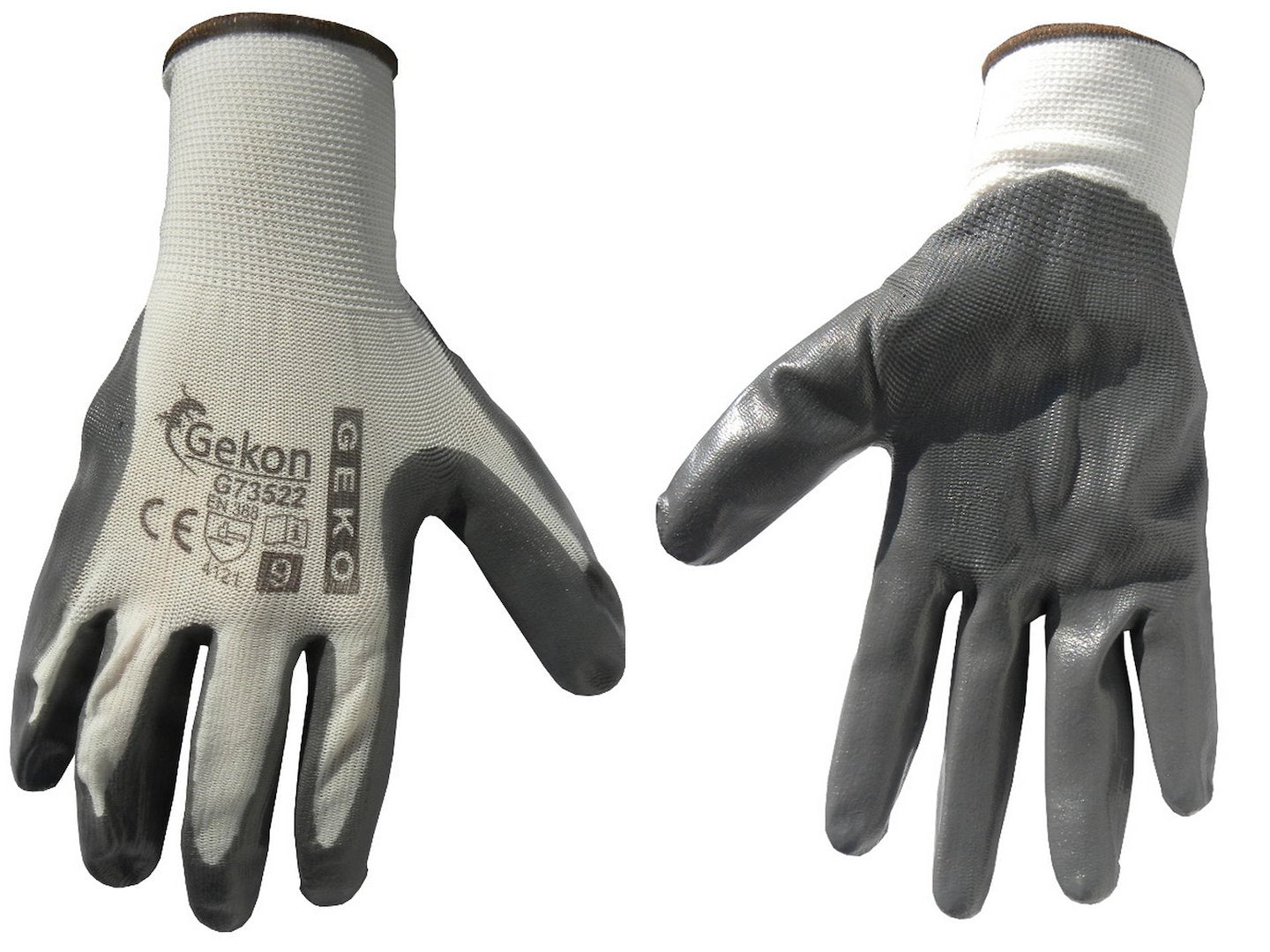 Cotton Work Gloves Size 9 with Nitrile Palm Coating, Knit Wrist (white-grey)