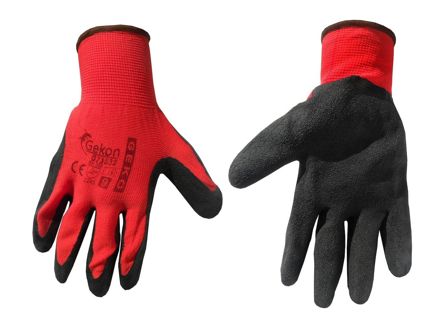 Cotton Work Gloves Size 9 with Crinkled Latex Palm Coating, Knit Wrist (Red)