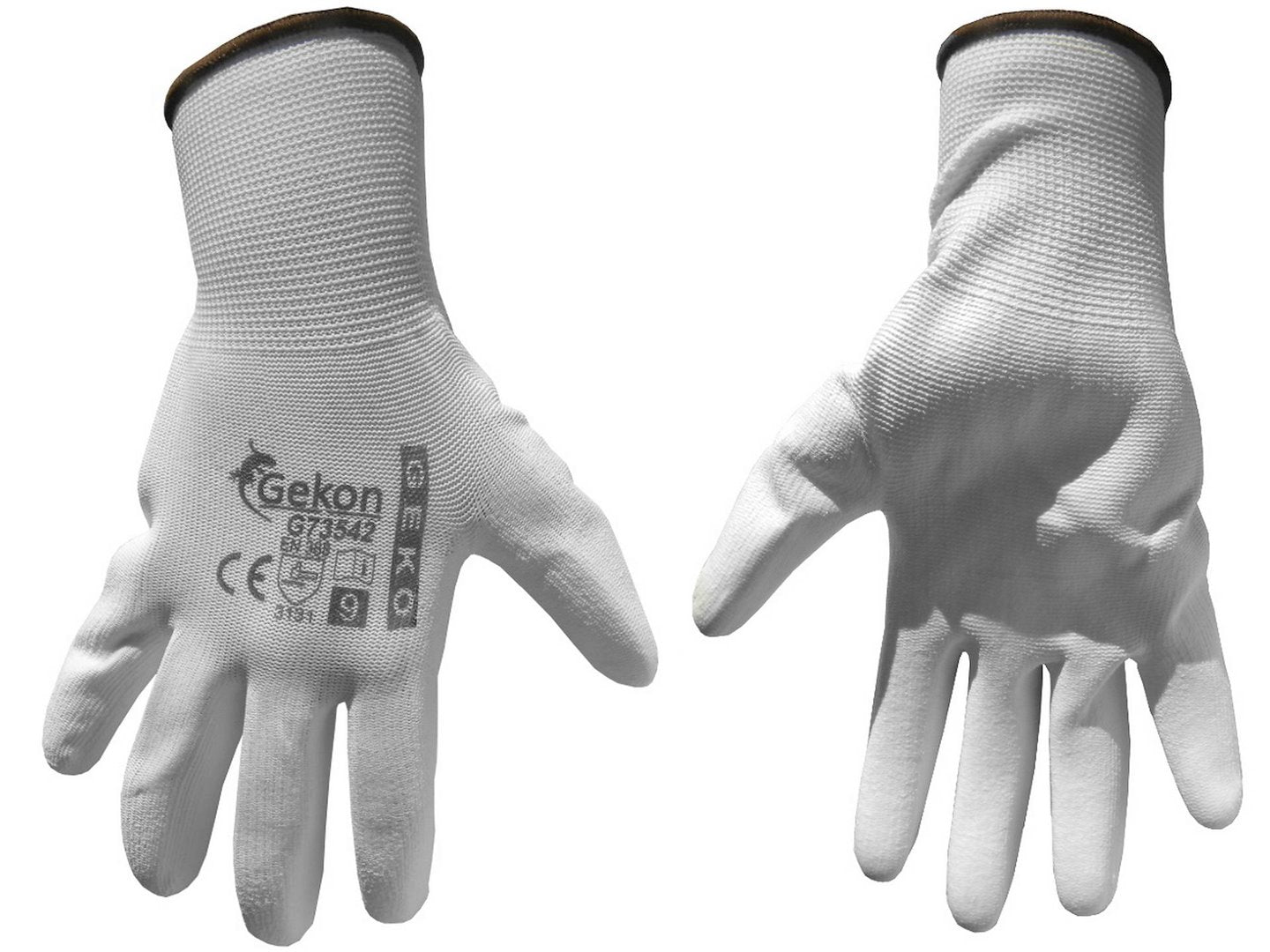 Cotton Work Gloves s.9 with PU Palm Coating, Knit Wrist (White)