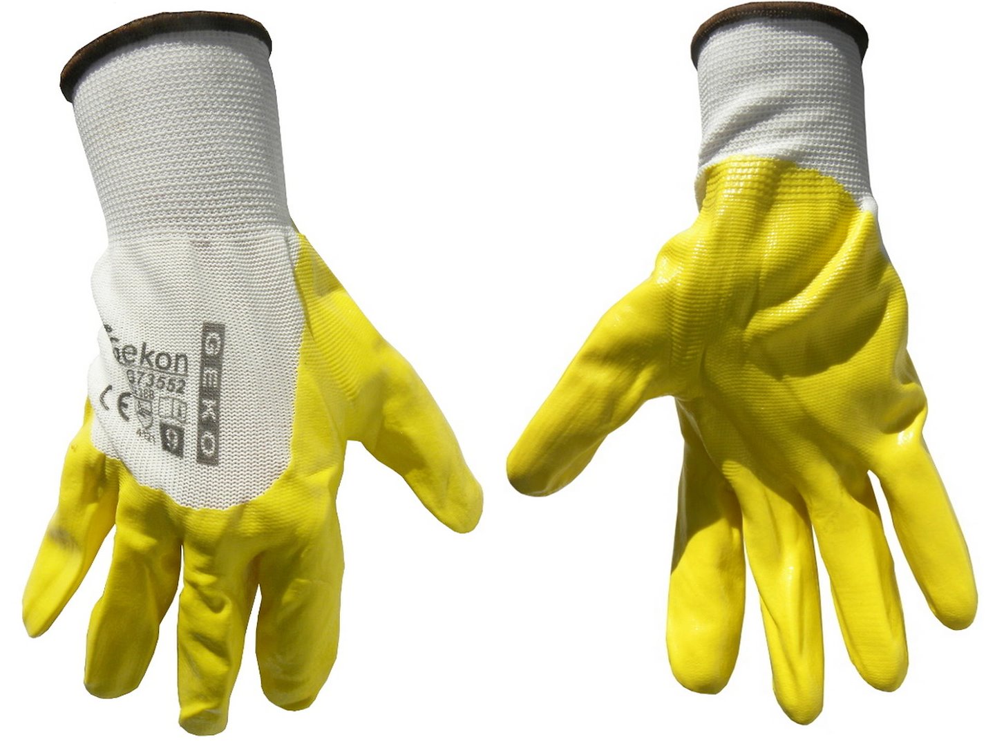 Cotton Work Gloves, Size 9, Nitrile Palm Coating, Knit Wrist (Yellow)