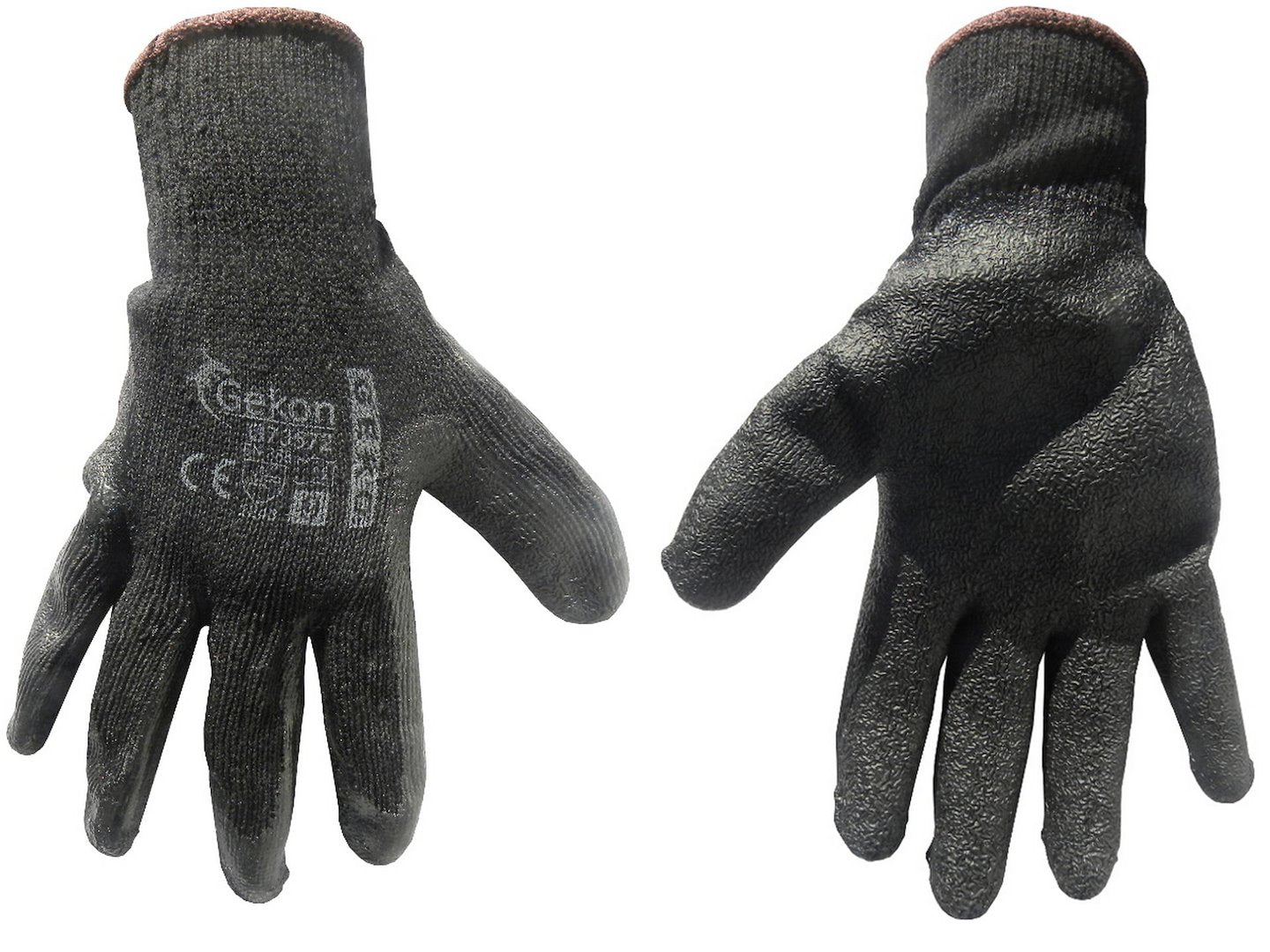 Cotton Work Gloves s.9 with Crinkled Latex Palm Coating, Knit Wrist (Black)