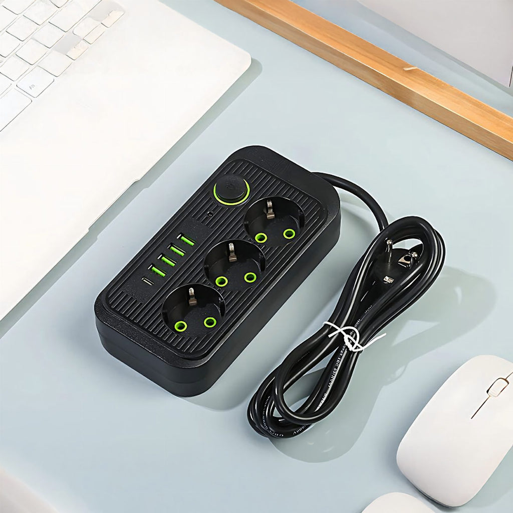 2 m pikendusjuhe 3 pistikupesa ja 5 USB-laadimispordiga, lülitiga RC-K-1852