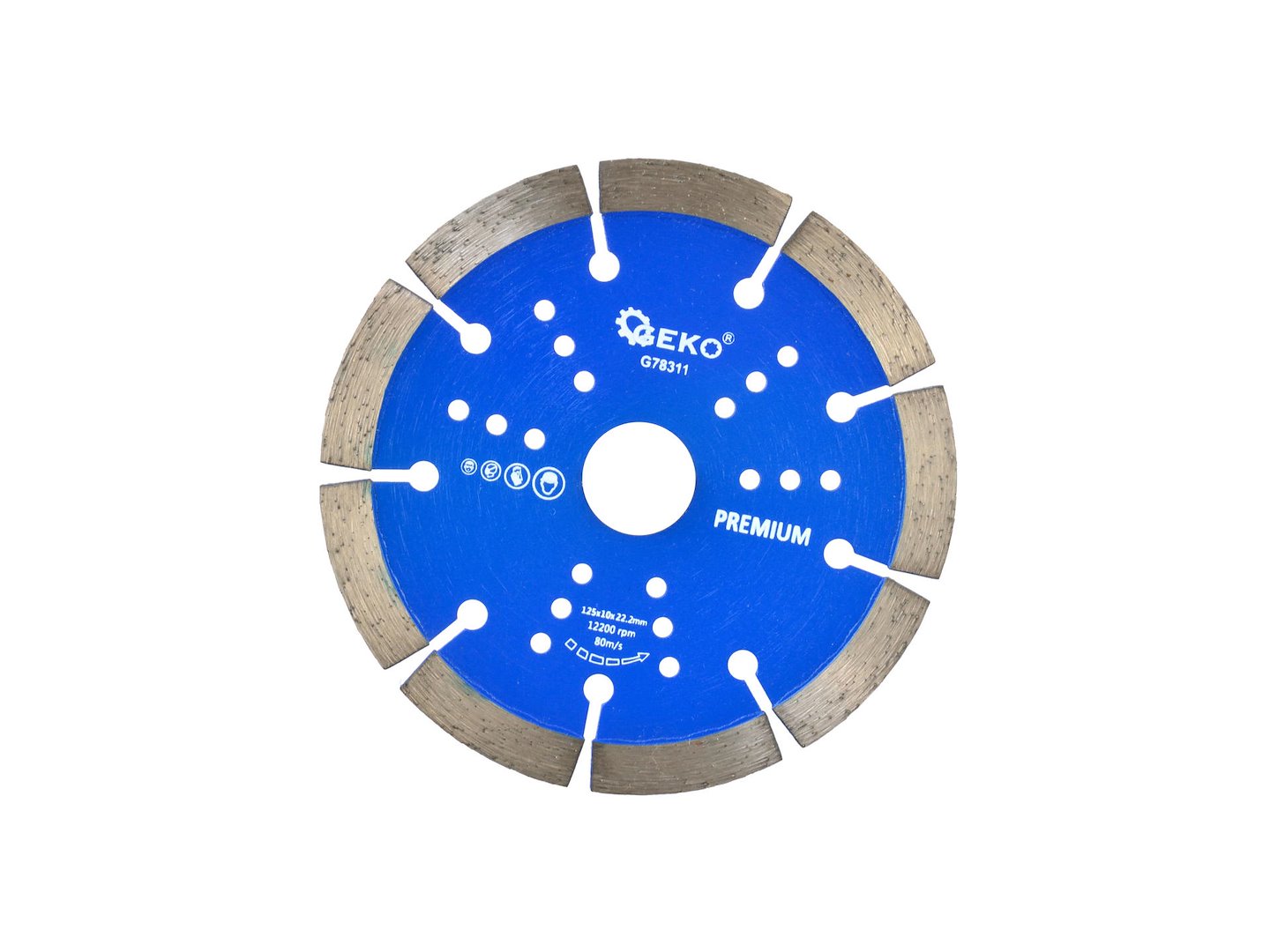 Segmented Rim Diamond Blade with Holes 125 x 22.2 mm, Rim 10 mm, GEKO Premium, laser welded