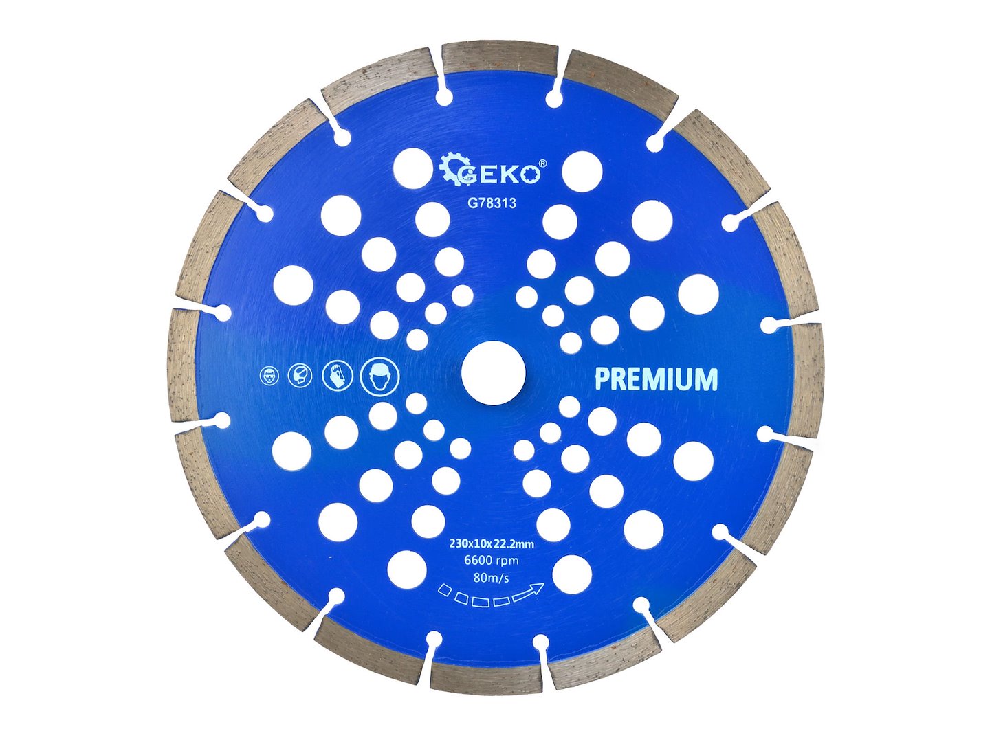 Segmented Rim Diamond Blade with Holes 230 x 22.2 mm, Rim 10 mm, GEKO Premium, laser welded