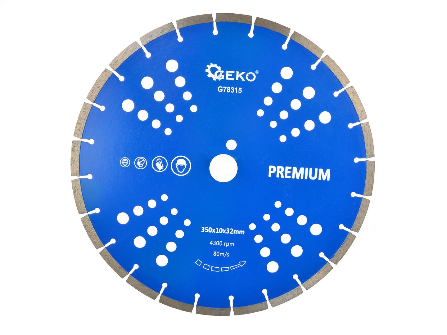 GEKO Premium Segmented Rim Diamond Blade with Holes 350x32mm, Rim 10mm, Laser-welded