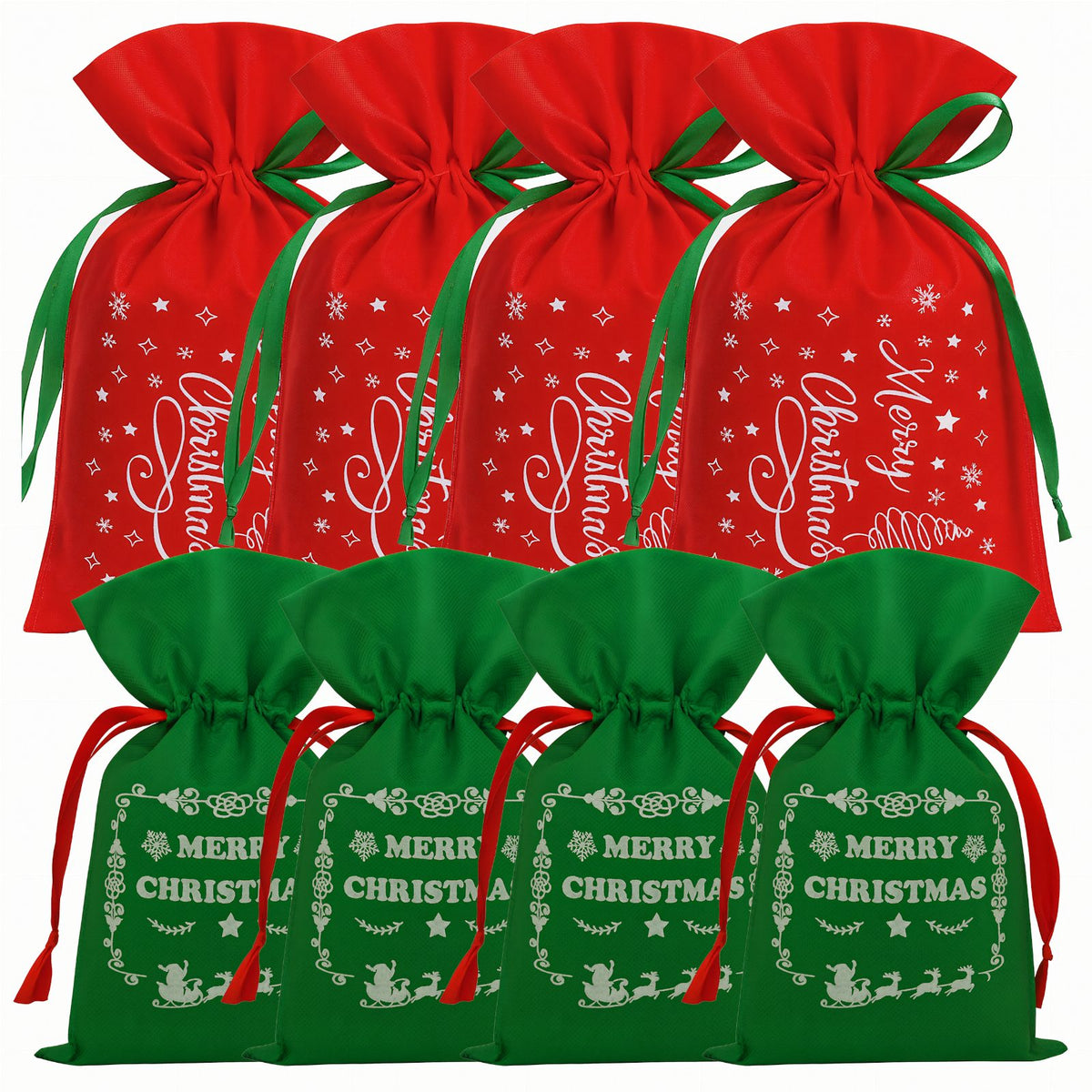 Set of 8 Decorative Holiday Gift Bags with Ribbon 8 pcs